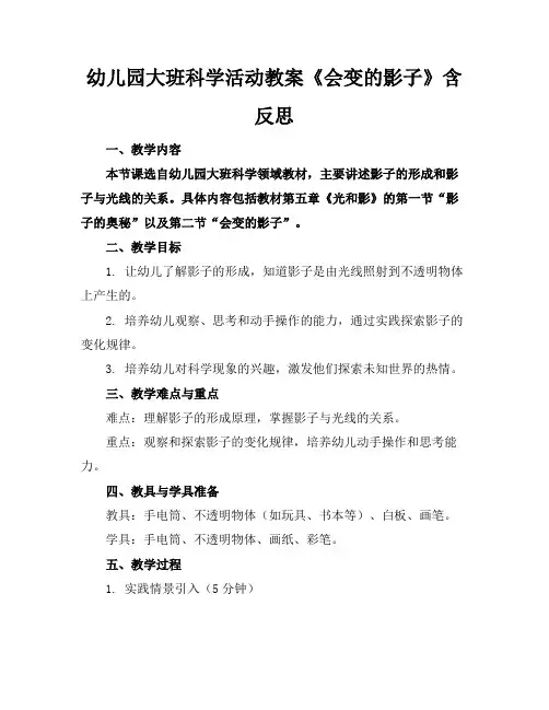 幼儿园大班科学活动教案《会变的影子》含反思