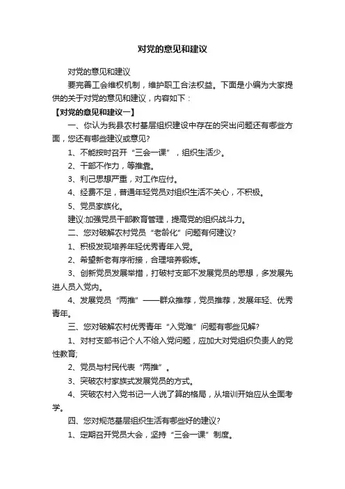 对党的意见和建议
