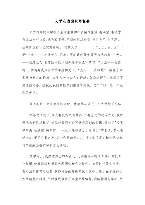 大学生自我反思报告(四篇)
