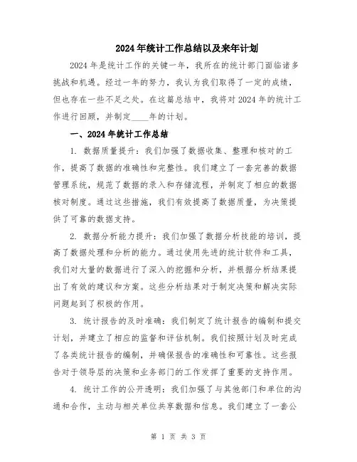 2024年统计工作总结以及来年计划