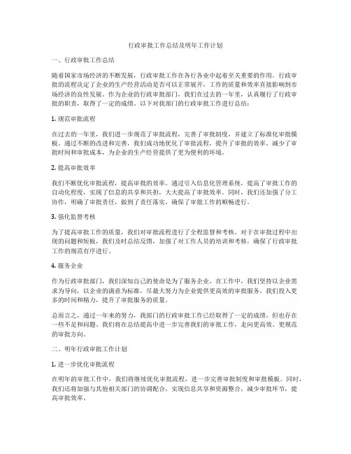 行政审批工作总结及明年工作计划