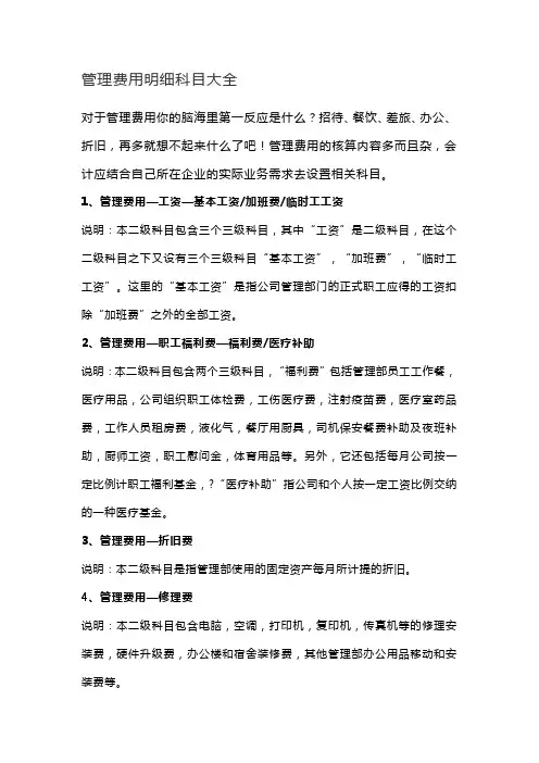 管理费用科目大全