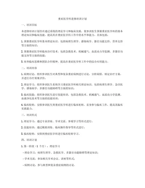重症医学科进修培训计划