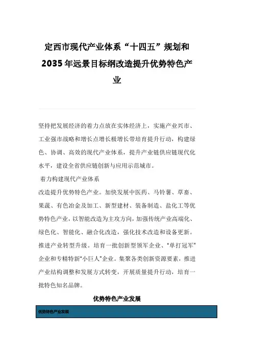 定西市现代产业体系“十四五”规划和2035年远景目标纲改造提升优势特色产业