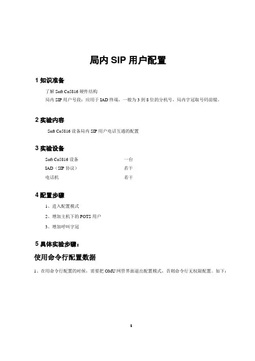 局内SIP用户配置