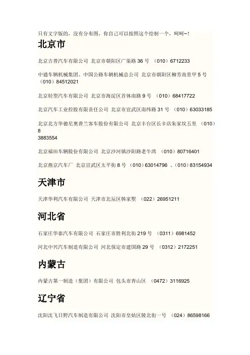 全国汽车制造厂分布