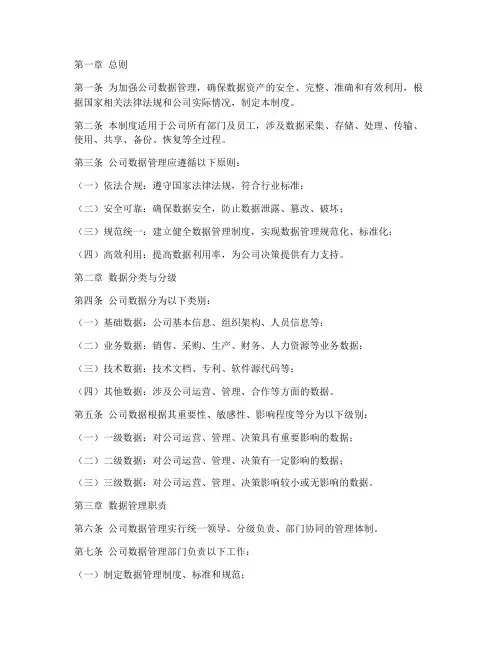 公司数据管理制度范文模板