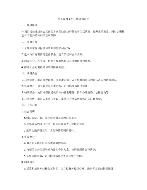 社工项目小组工作计划范文