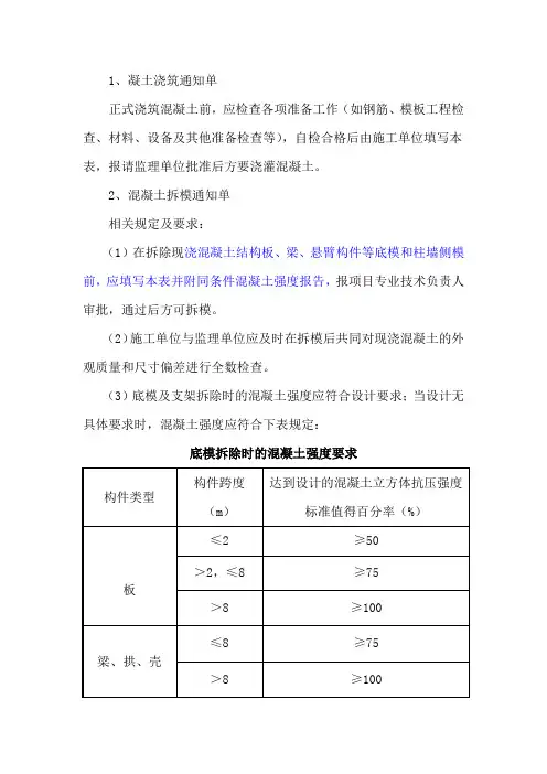 混凝土浇筑通知单