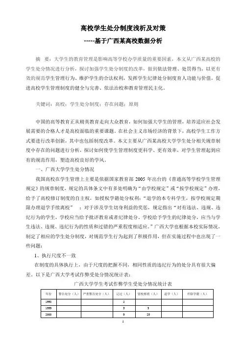 高校学生处分制度浅析及对策-----基于广西某高校数据分析