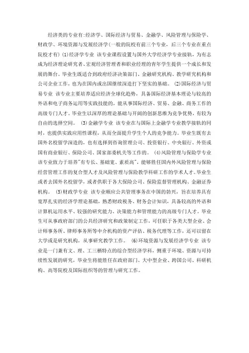 经济学专业分类