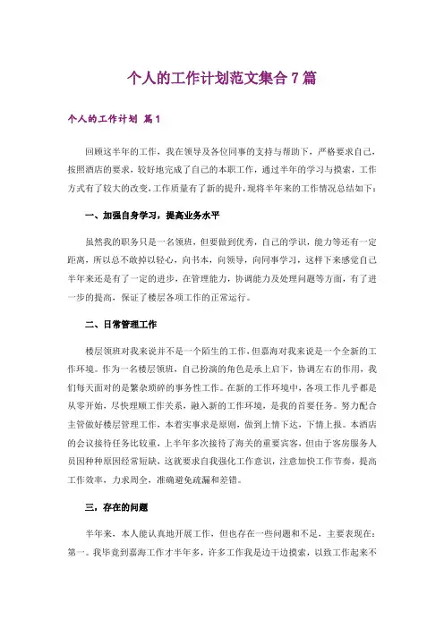 个人的工作计划范文集合7篇