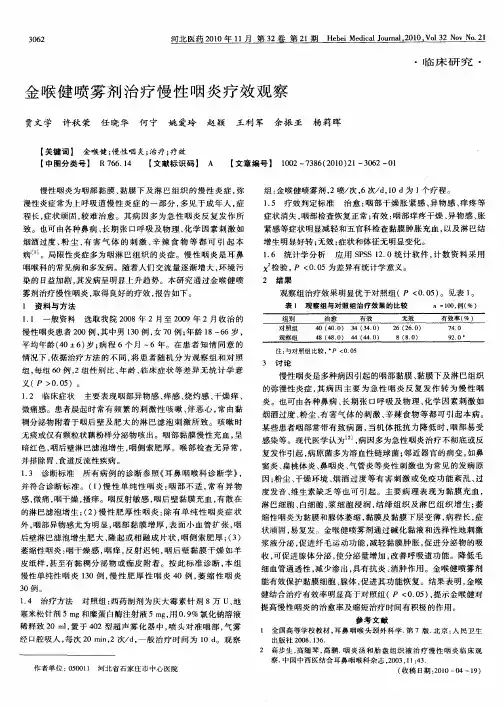 金喉健喷雾剂治疗慢性咽炎疗效观察