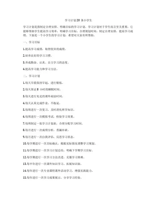学习计划20条小学生