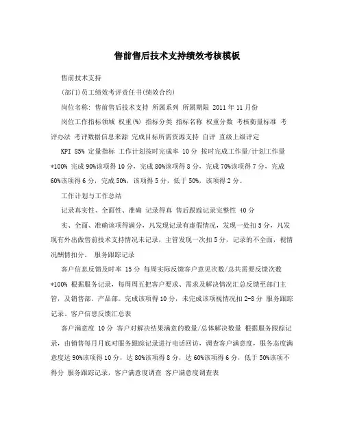 售前售后技术支持绩效考核模板