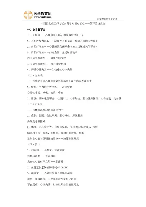 中西医助理医师考试内科学知识点汇总——循环系统疾病