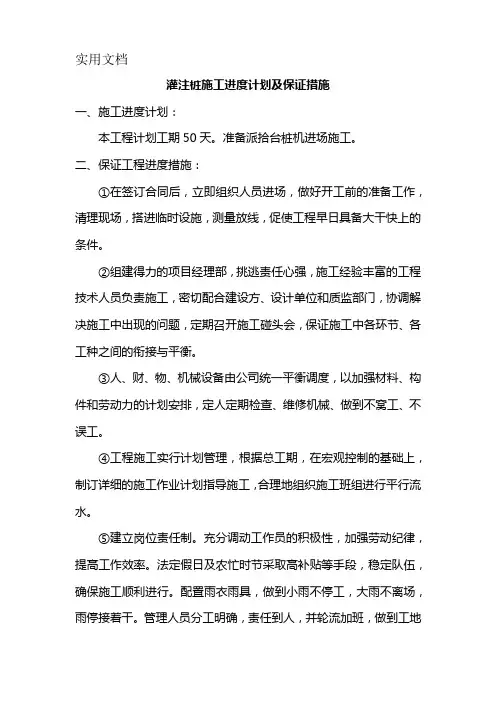 灌注桩施工进度计划及保证措施
