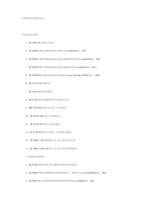 中国涂装行业标准目录