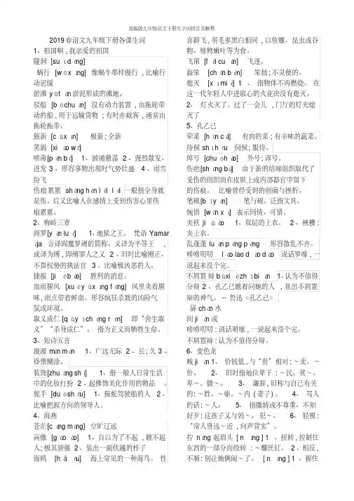 部编版九年级语文下册生字词拼音及解释