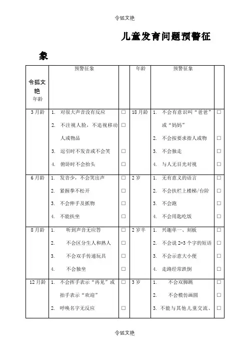 儿童发育问题预警征象之令狐文艳创作