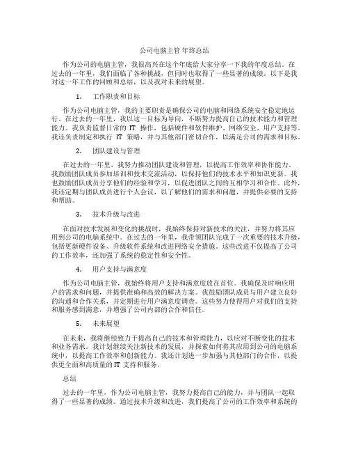 公司电脑主管 年终总结