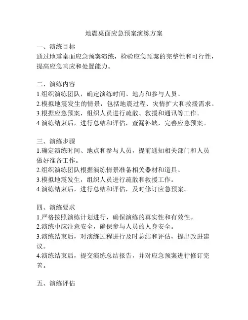 地震桌面应急预案演练方案