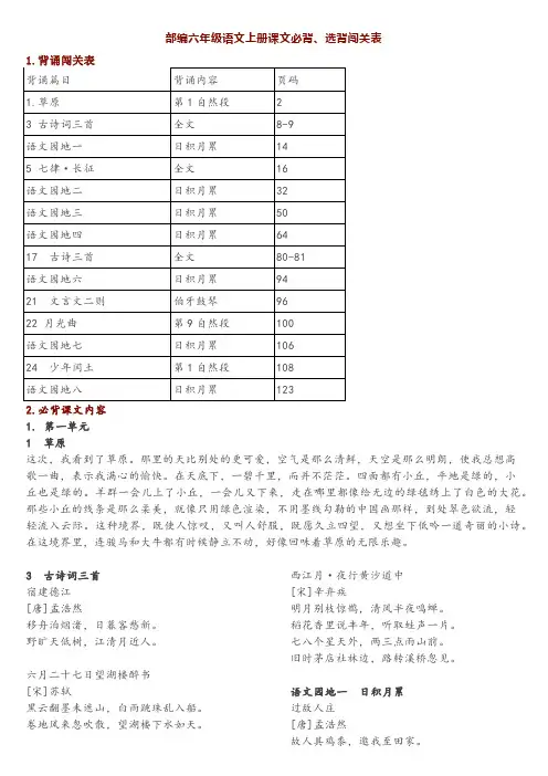 部编六年级上册应背课文