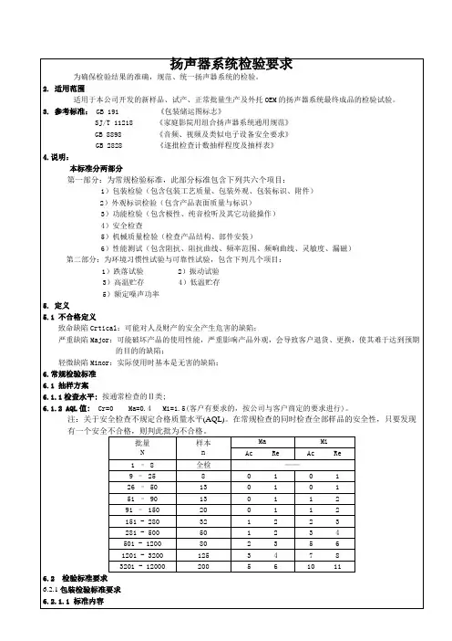 扬声器系统检验要求