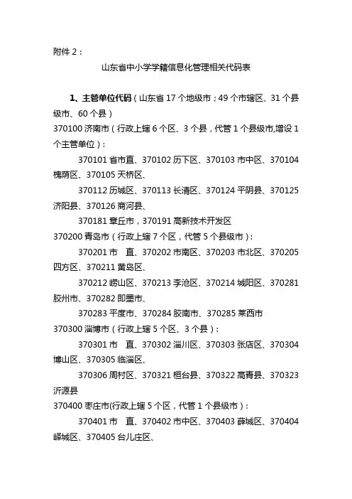 山东省中小学信息化管理相关代码表