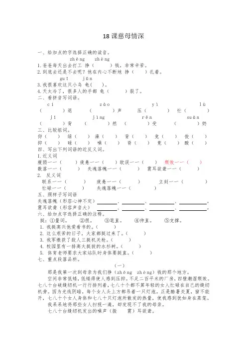 五年级语文上册第18课《慈母情深》练习题