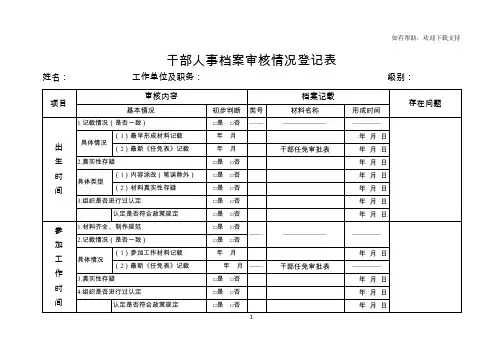 干部人事档案审核情况登记表