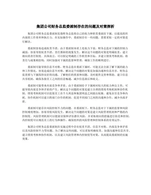 集团公司财务总监委派制存在的问题及对策探析