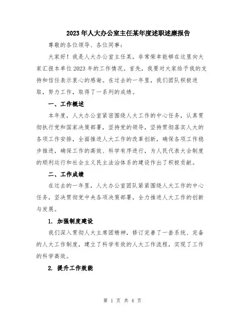 2023年人大办公室主任某年度述职述廉报告