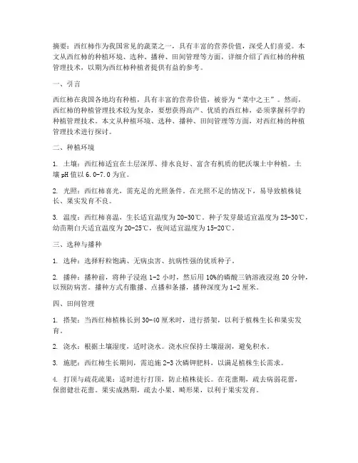 西红柿种植管理技术论文