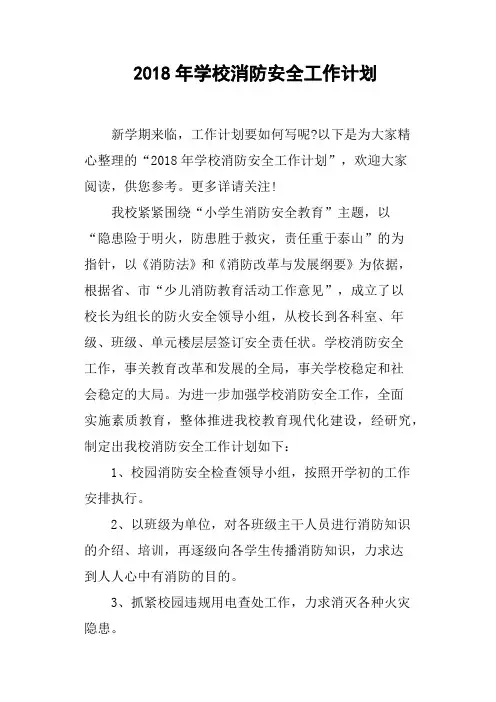 2018年学校消防安全工作计划(篇二)