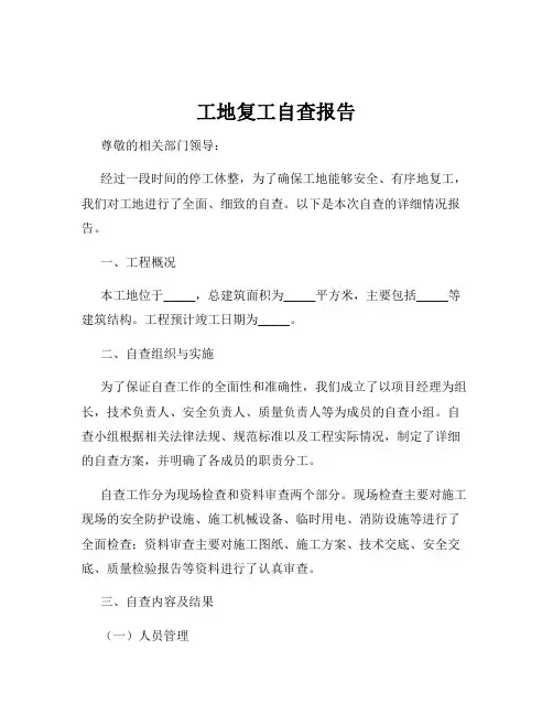 工地复工自查报告