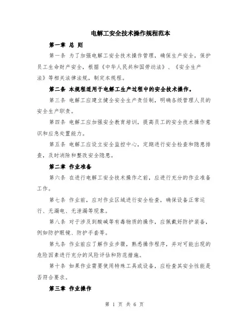 电解工安全技术操作规程范本（2篇）