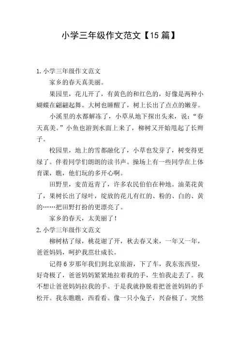 小学三年级作文范文【15篇】