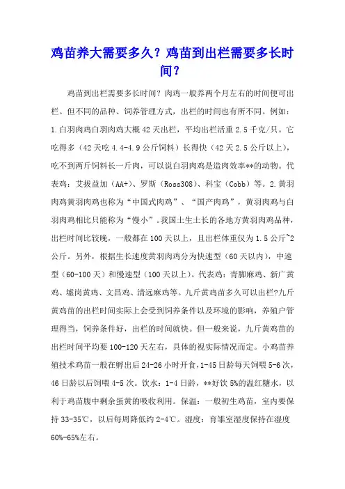 鸡苗养大需要多久？鸡苗到出栏需要多长时间？