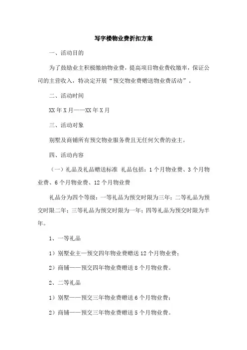 写字楼物业费折扣方案