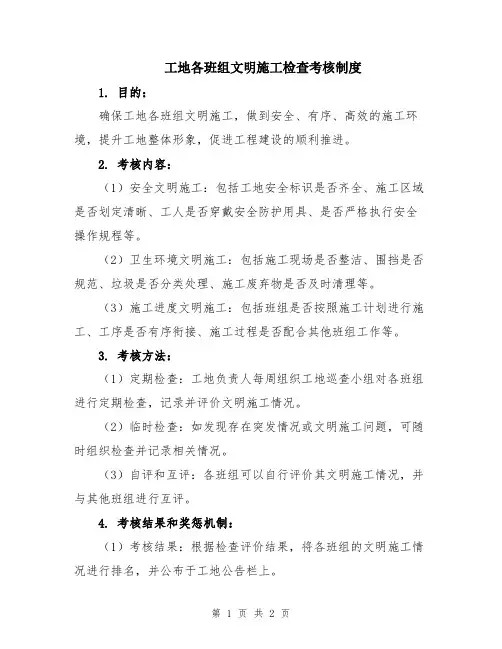 工地各班组文明施工检查考核制度