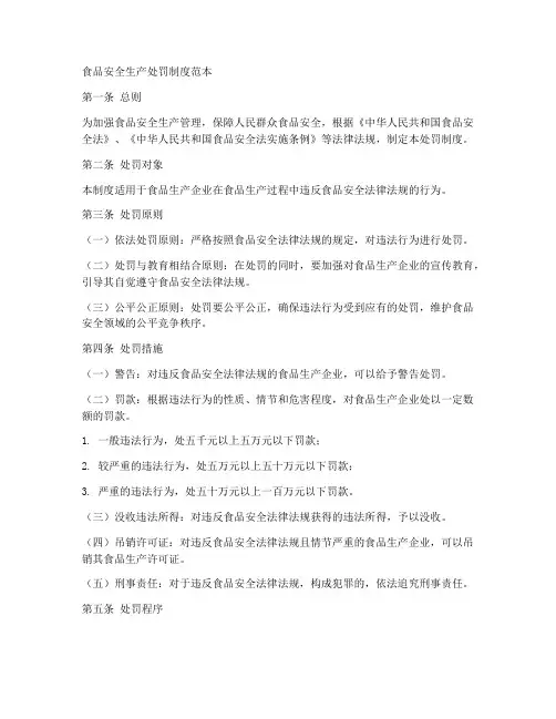食品安全生产处罚制度范本