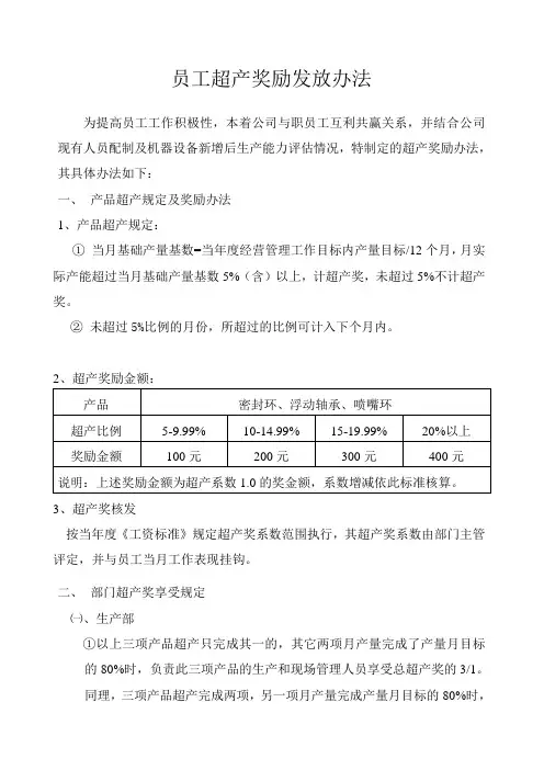 员工超产奖励发放办法
