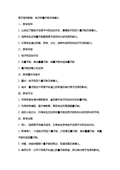 原子结构教案：电子的量子数及其意义