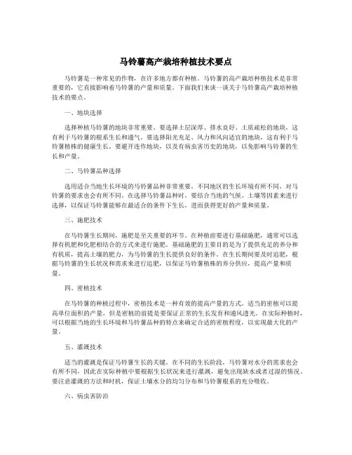 马铃薯高产栽培种植技术要点
