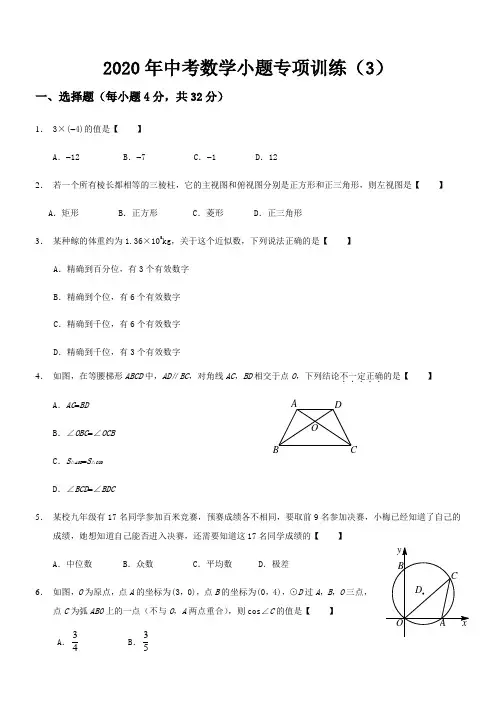 2020年中考数学小题专项训练(3)