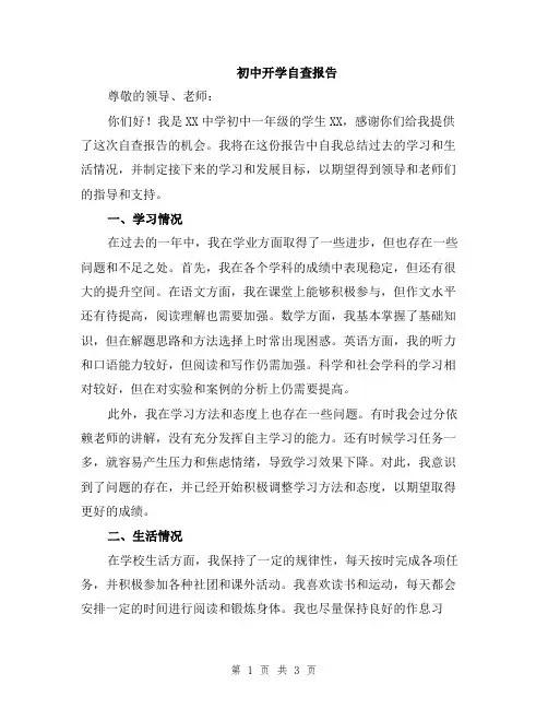 初中开学自查报告
