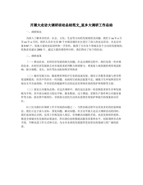 开展大走访大调研活动总结范文_返乡大调研工作总结