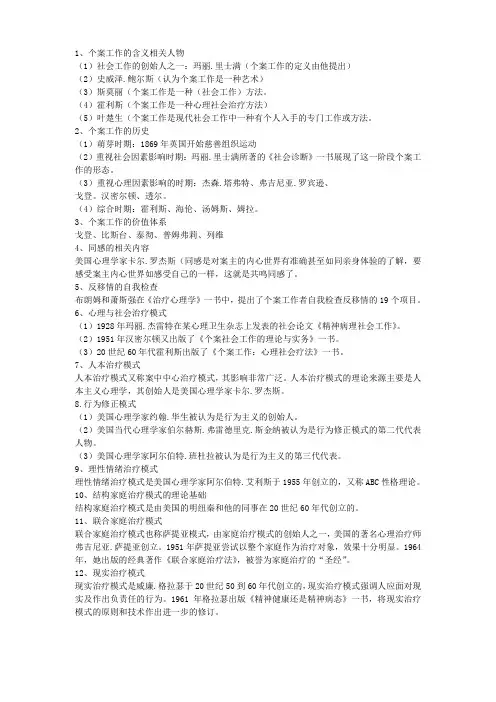 个案工作有关人名需要记的重点