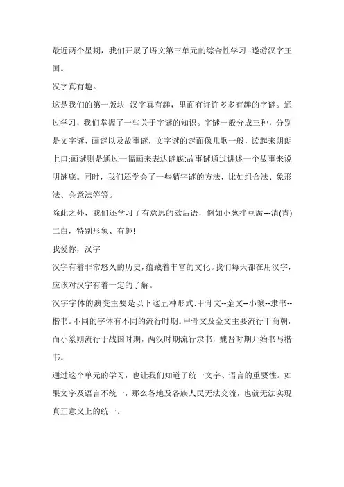 遨游汉字王国作文400字五年级